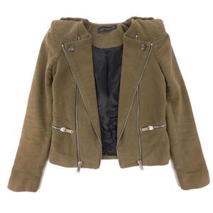 ZARA Military Biker Jacket Army Grunge Moto Minimal French Girl Olive Green XS